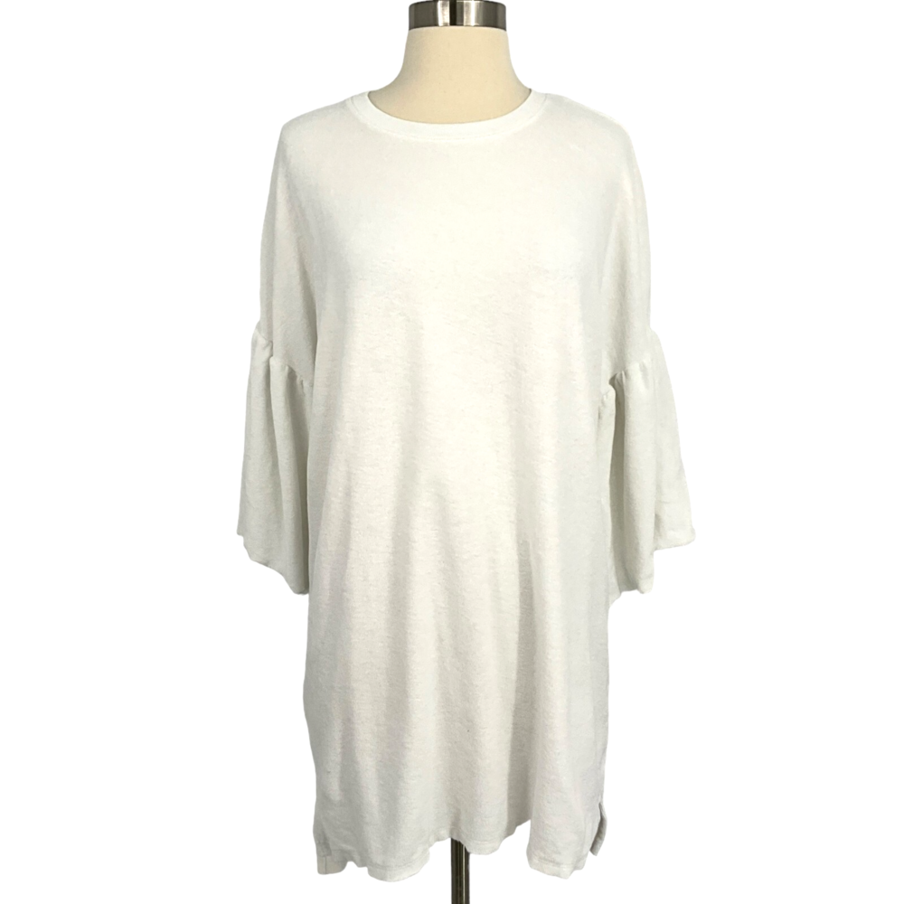 ATM French Terry Dress Womens Small White Beach Coverup 3/4 Bell Sleeve